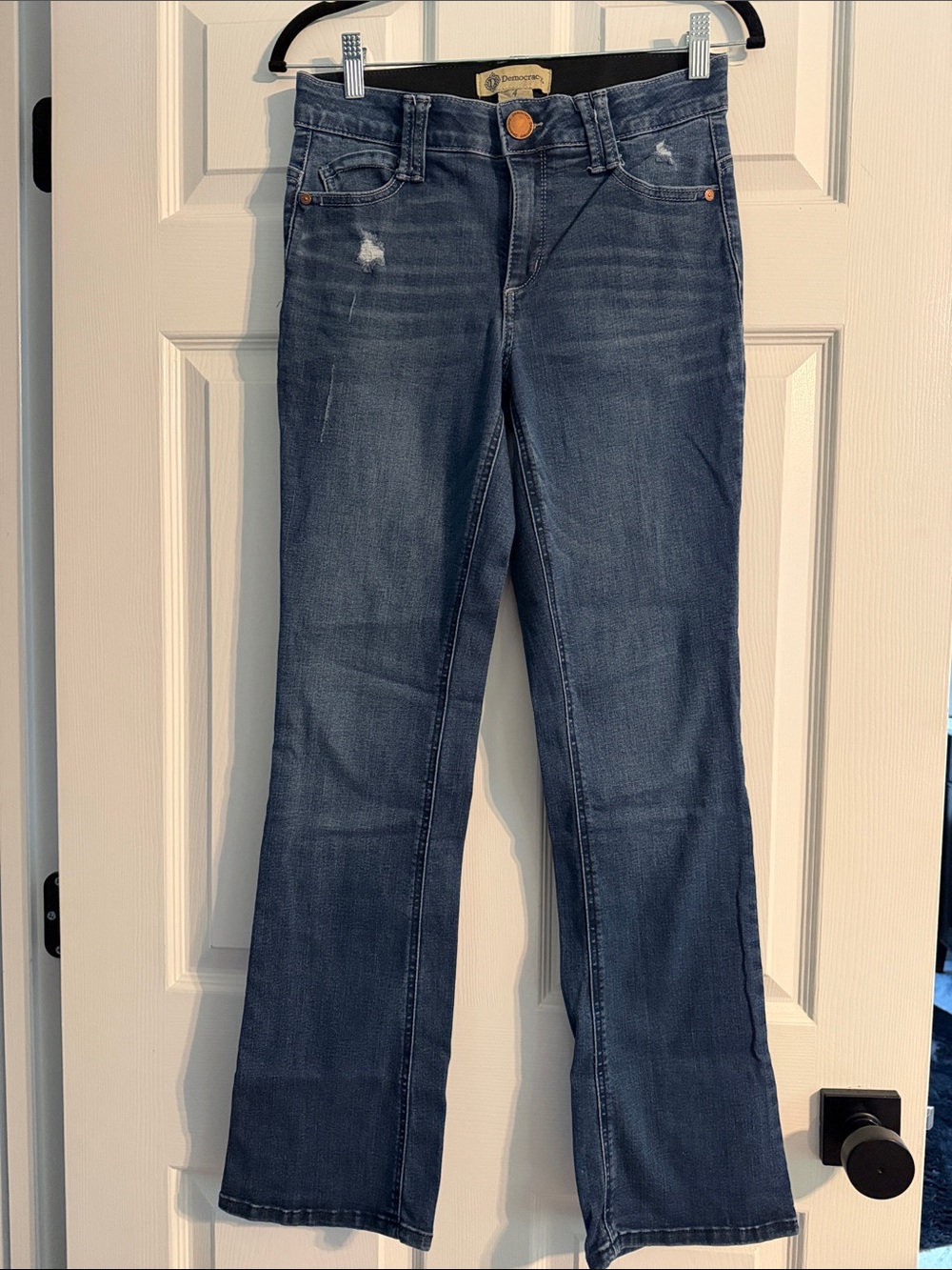 Democracy Blue Flare Jeans with Subtle Distress